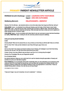 Parent Newsletter Article Week 17 - Lower: Learning With Your Brain / Upper: Win-Win Outcomes