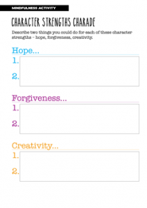 Mindfulness Activity Character Strengths Charade
