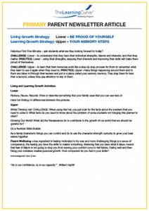 Parent Newsletter Article Week 7 - Lower: Be Proud Of Yourself / Upper: Your Memory Steps