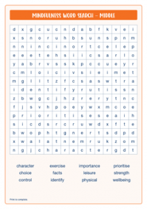 Mindfulness Word Search Middle