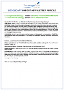 Parent Newsletter Article Week 14 - Middle: Helping Your Working Memory / Senior: Oral Presentations