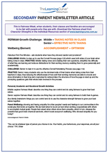 Parent Newsletter Article Week 19 - Middle: Taking Notes In Class / Senior: Effective Note Taking