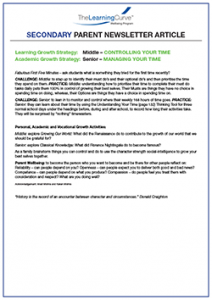 Parent Newsletter Article Week 21 - Middle: Controlling Your Time/ Senior: Managing Your Time