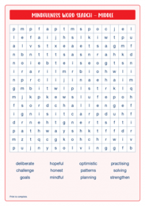 Mindfulness Word Search Middle