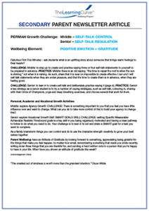 Parent Newsletter Article Week 22 - Middle: Self-Talk Control/ Senior: Self-Talk Regulation