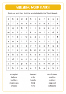 Wellbeing Word Search Middle