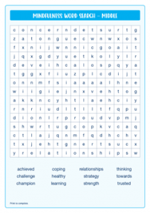 Mindfulness Word Search Middle