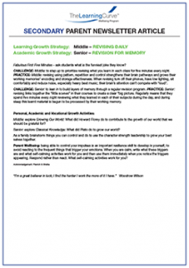 Parent Newsletter Article Week 35 - Middle: Revising Daily / Senior: Revision For Memory