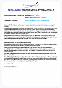 Parent Newsletter Article Week 36 - Middle: Fun Times / Senior: Bright Side Of Life