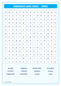 Mindfulness Word Search Middle