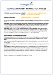 Parent Newsletter Article Week 38 - Middle: Platinum And Golden Rules / Senior: Studying Together