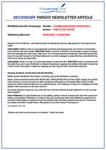 Parent Newsletter Article Week 39 - Middle: Communicating Positively / Senior: The Flow State