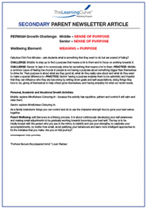 Parent Newsletter Article Week 4 - Middle: Sense Of Purpose / Senior: Sense Of Purpose