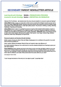 Parent Newsletter Article Week 42 - Middle: Researching Process / Senior: Reporting On Research