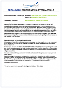 Parent Newsletter Article Week 44 - Middle: The Control Of Self-Awareness / Senior: Coping Strategies