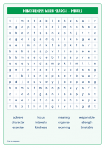 Mindfulness Word Search Middle
