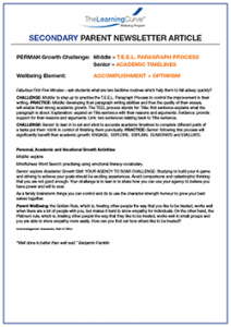 Parent Newsletter Article Week 47 - Middle: T.E.E.L. Paragraph Process / Senior: Academic Timelines